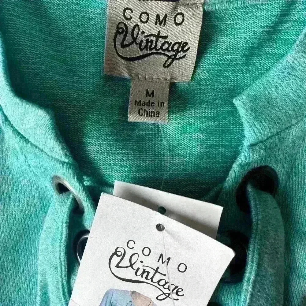 COMO VINTAGE BOHO LONG SLEEVE Blue Front Tie Super Soft Top -Size M - NWT - Picture 5 of 5